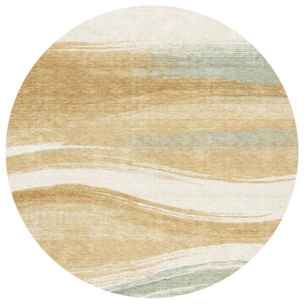 Chantille Machine Washable Indoor/Outdoor Abstract ACN2961 Gold 8 ft. x 8 ft. Round Rug