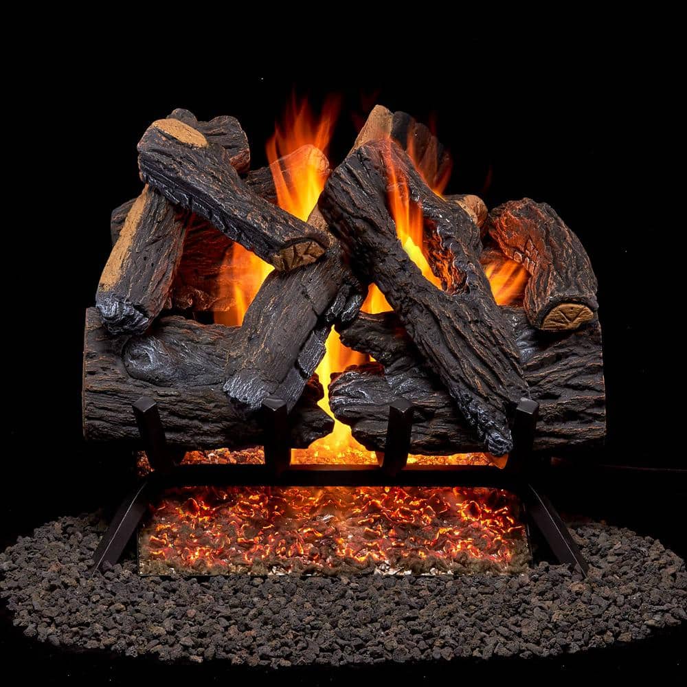 18 in. 45,000 BTU Vented Heartland Oak Natural Gas Fireplace Log Set with R
