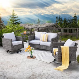 Mirage Gray 4-Piece Wicker Outdoor Rocking Chair Set with Gray Cushions