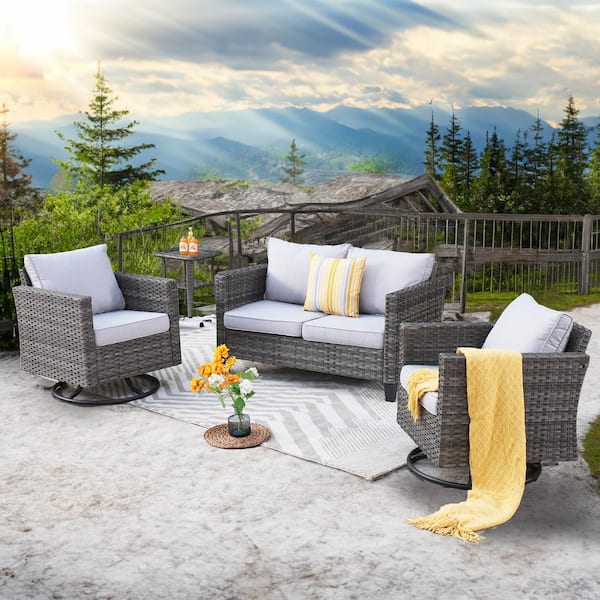 XIZZI Mirage Gray 4-Piece Wicker Outdoor Rocking Chair Set with Gray Cushions