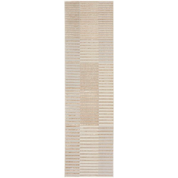 Inspire Me! Home Decor Brushstrokes Beige Silver 2 ft. x 8 ft. Brushstroke Contemporary Runner Area Rug