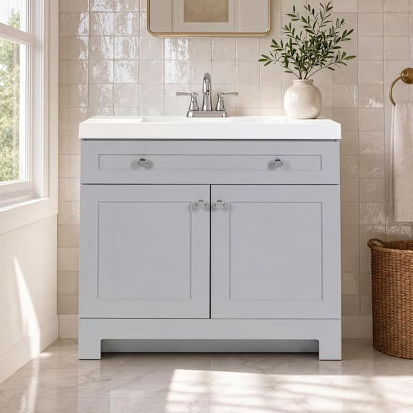 Everdean 37 in. Single Sink Pearl Gray Freestanding Bath Vanity with White Cultured Marble Top (Assembled)