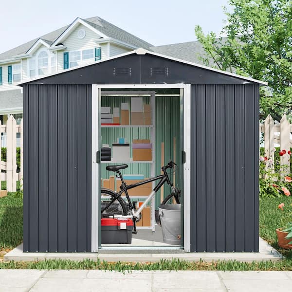Outdoor Storage Shed 8 ft. W x 4 ft. D Metal Shed with Window and Foundation Black (32 sq. ft. )