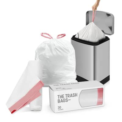 simplehuman Code Q Genuine Custom Fit Drawstring Trash Bags in Dispenser  Packs, 60 Count, 50-65 Liter / 13.2-17.2 Gallon, White