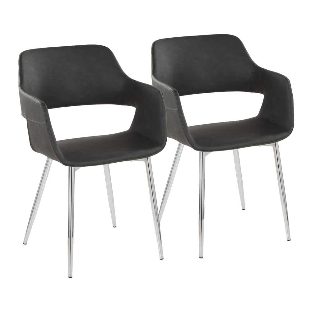 Grey Faux Leather Low Arm Chair with Chrome Metal Legs