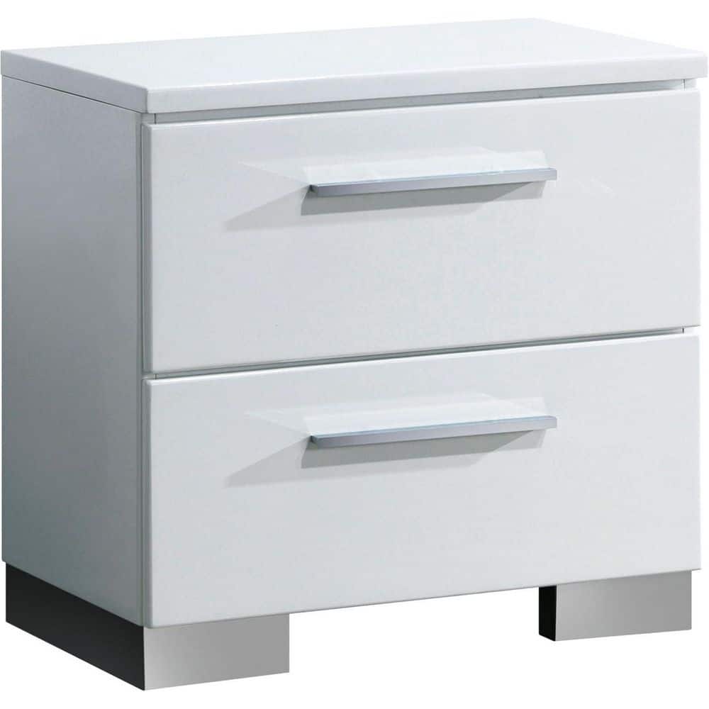 Glossy White 2 Drawer 23.25 in. W Nightstand with Sturdy Drawer Pulls