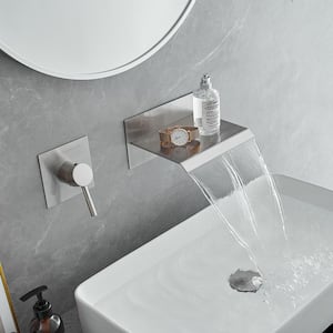 Single Handle Wall Mount Spout Waterfall Bathroom Faucet in Brushed Nickel