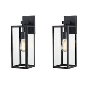 Martin 1-Light 17.25 in. H Matte Black Finish Hardwired Outdoor Wall Lantern Sconce (2-Pack)