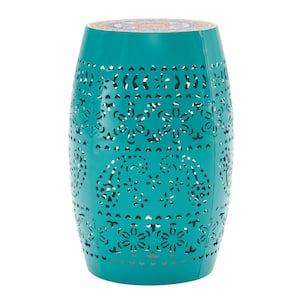 Rista Teal Iron Outdoor Patio and Indoor Side Table with Mosaic Top Design