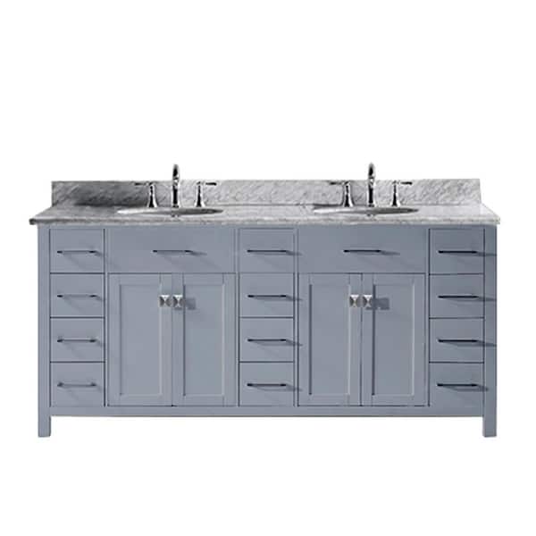 Virtu USA Caroline Parkway 72 in. W Bath Vanity in Gray with Marble Vanity Top in White with Round Basin