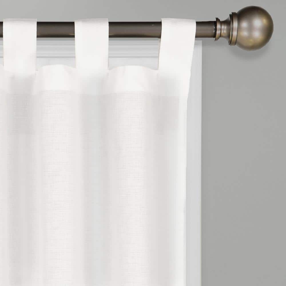 White Cotton Polyester Tab Top Light-Filtering Curtains, 2 Panels