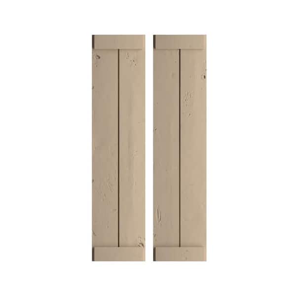 Ekena Millwork 11 in. x 60 in. Timberthane Polyurethane 2-Board Joined Board-n-Batten Knotty Pine Faux Wood Shutters, End Batten Pair