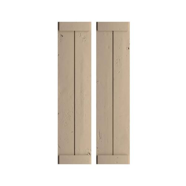 Ekena Millwork 11 in. x 72 in. Timberthane Polyurethane 2-Board Joined Board-n-Batten Knotty Pine Faux Wood Shutters, End Batten Pair