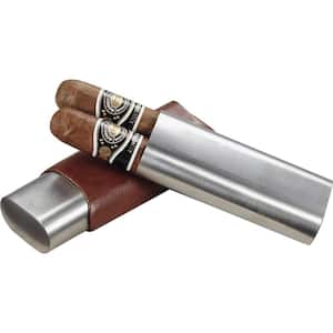Mike Brown Leather Stainless Steel 2 Finger Cigar Case