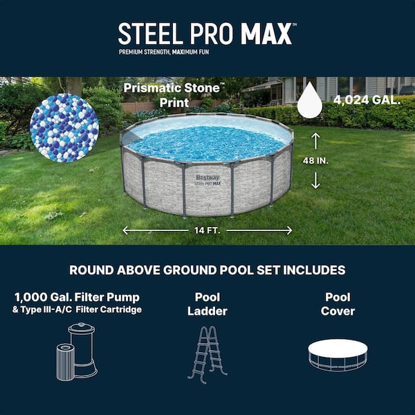 Steel Pro MAX 14 ft. Round 48 in. Deep Above Ground Pool Set