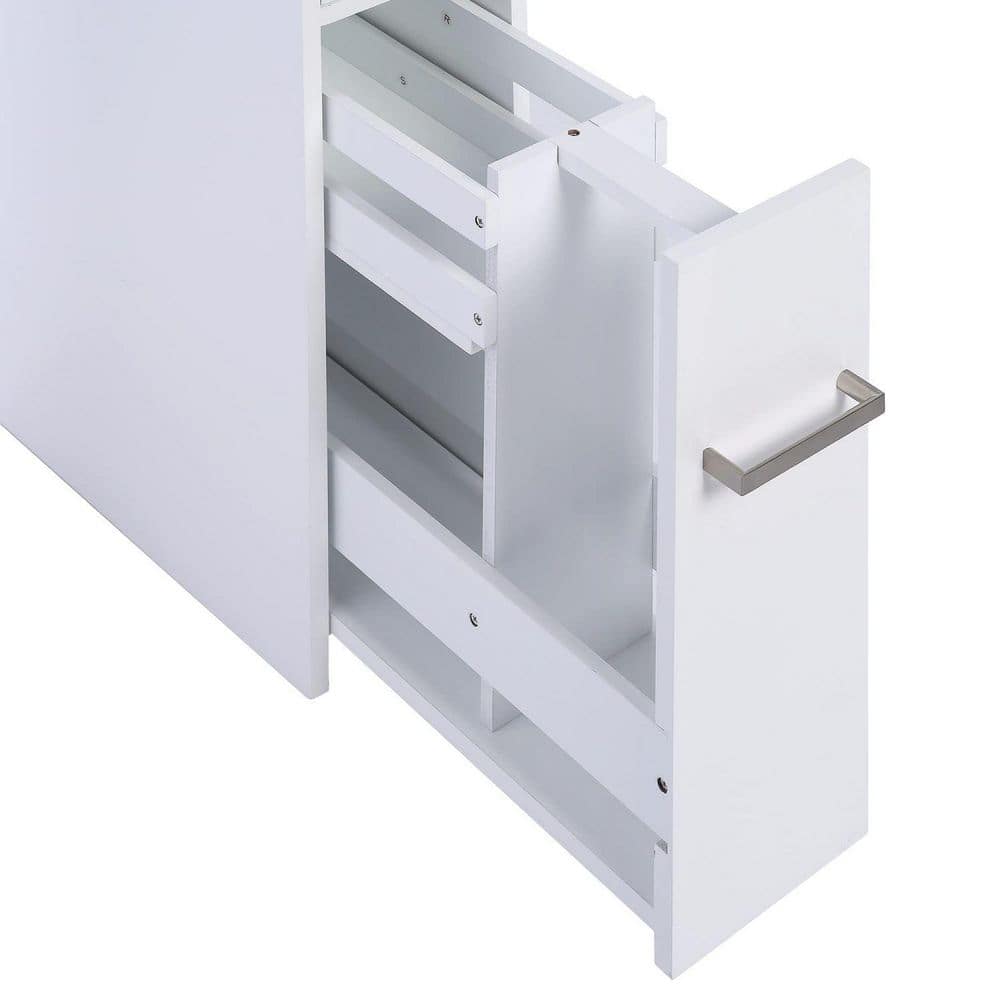 White Slim Bathroom Storage Cabinet with Slide Out Drawer