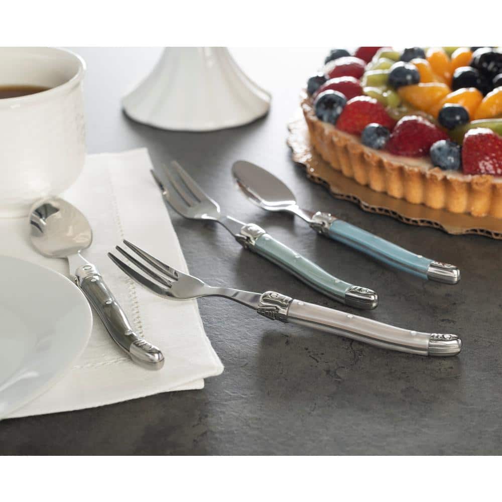 French Home Laguiole Mother of Pearl Cocktail or Dessert Spoons and Forks, 8-Piece Set (Set of 8)