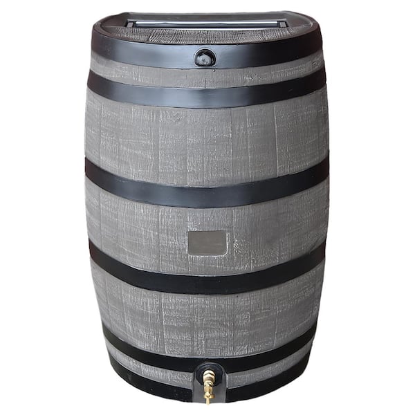 RTS Home Accents 50 Gal. Rain Barrel Woodgrain with Black Stripes Color with Brass Spigot
