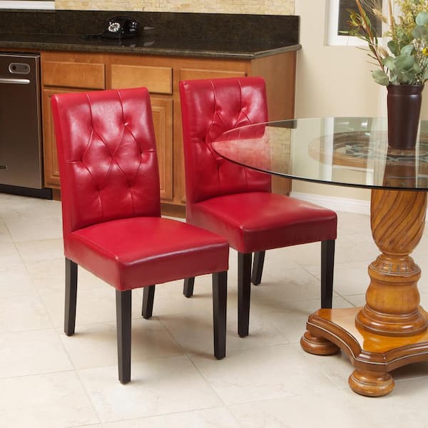Gentry Red Bonded Leather Tufted Dining Chairs (Set of 2)