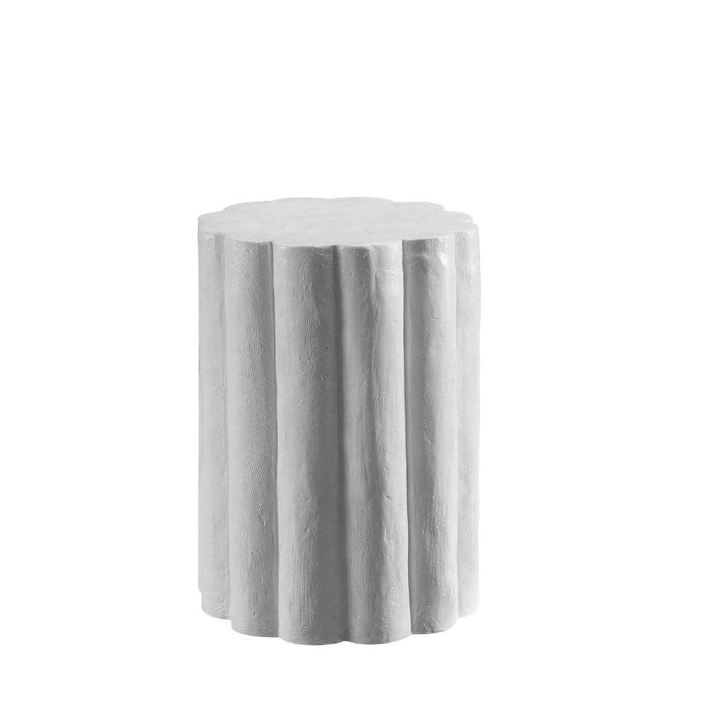 Pillar Column 13 in. x 18 in. White Round Stone Outdoor Accent Table