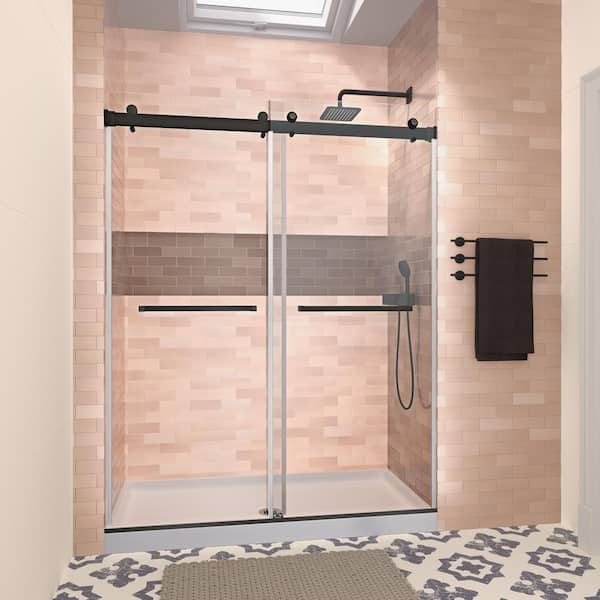 Streamline Livenza 48 in. W x 74 in. H Sliding Shower Door, CrystalTech Treated 5/16 in. Tempered Clear Glass, Matte Black Hardware