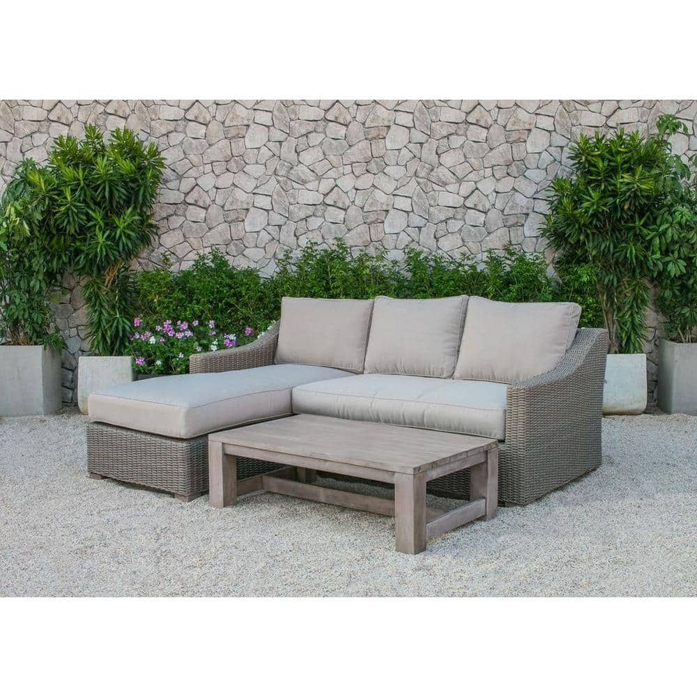 Renava Seacliff 3-Piece Wicker Patio Conversation Sectional Seating Set wit