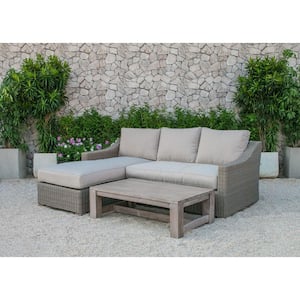 Renava Seacliff 3-Piece Wicker Patio Conversation Sectional Seating Set with Beige Cushions