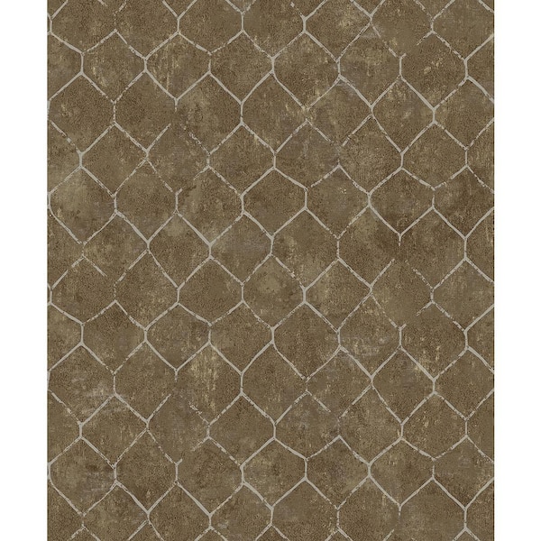 A-Street Prints Rauta Brass Hexagon Tile Non-Woven Paper