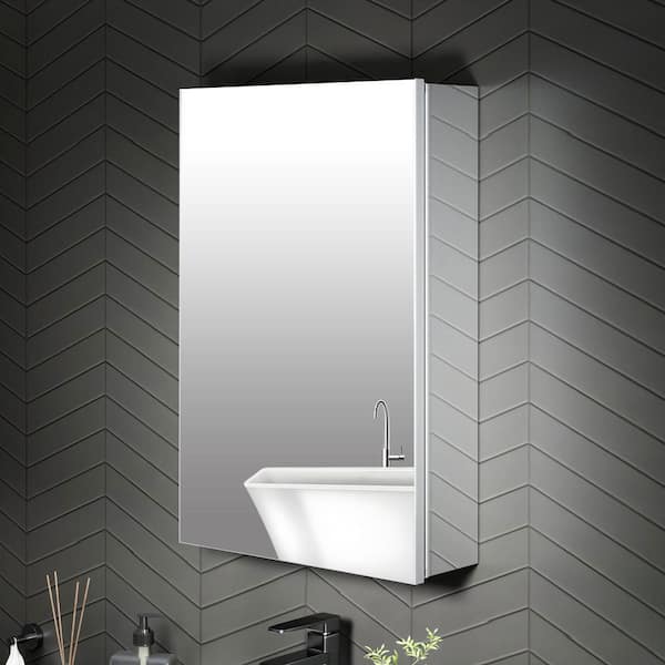 AZDHOME 16 in. W x 24 in. H Rectangular Aluminum Recessed/Surface Mount Medicine Cabinet with Mirror and Easy Hang System