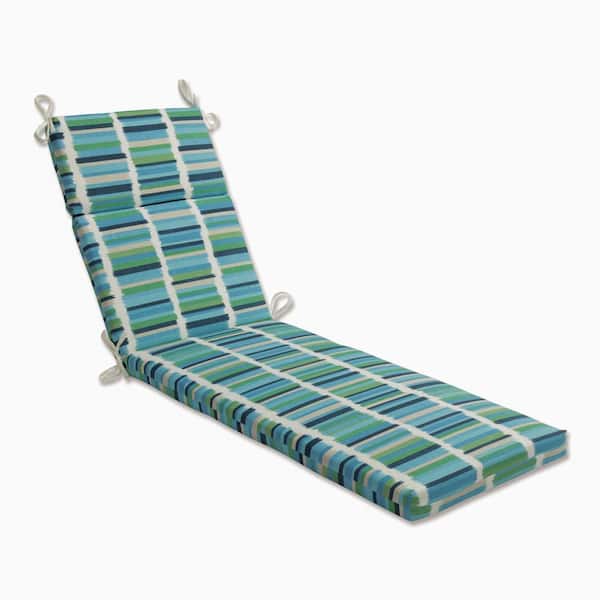 Pillow Perfect Striped 21 x 28.5 Outdoor Chaise Lounge Cushion in Blue/Green Solar