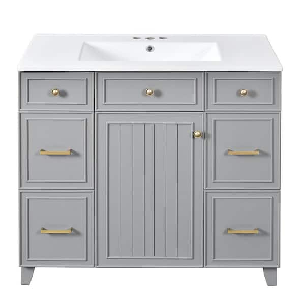 36 in. Wood Bathroom Vanity, Ceramics sink Top Combo Set Gray, Single Sink, Shaker Cabinet with Soft Closing