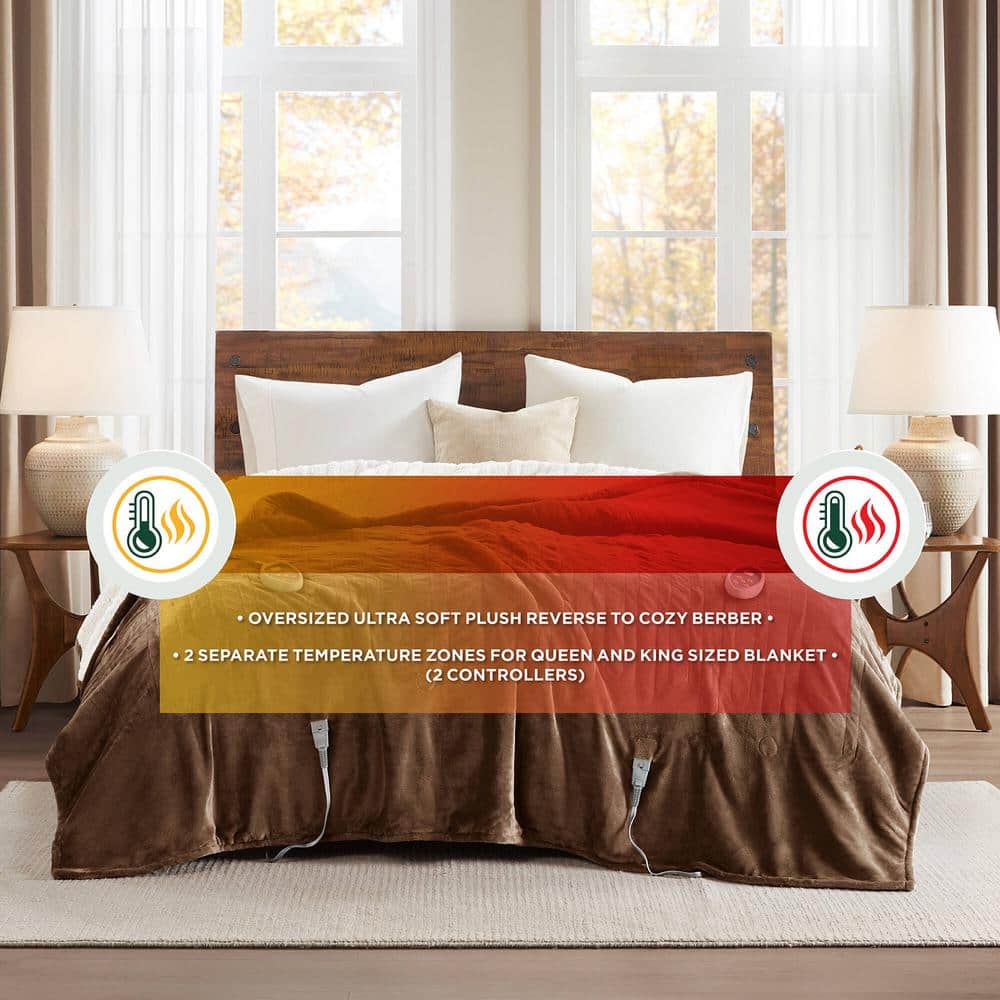 Twin Chocolate Reversible Sherpa Knitted Heated Blanket