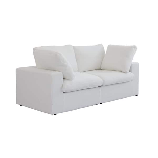 J&E Home 80 in. Square Arm Linen 3-Seater Removable Cushion Loveseat ...