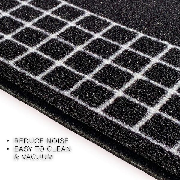 Checkered Border Black 26 in. W x 3 ft. L Runner Rug/Stair Runner 6.6 sq. ft.