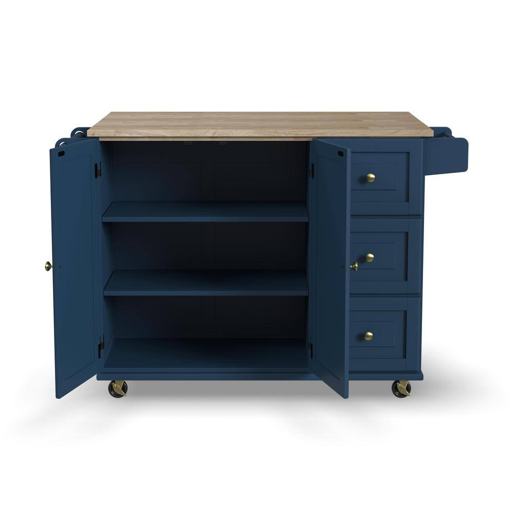 Blue Wood Drop Leaf Kitchen Cart with Spice Rack
