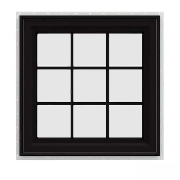 JELD-WEN 30 in. x 30 in. V-4500 Series Black FiniShield Vinyl Right-Handed Casement Window with Colonial Grids/Grilles