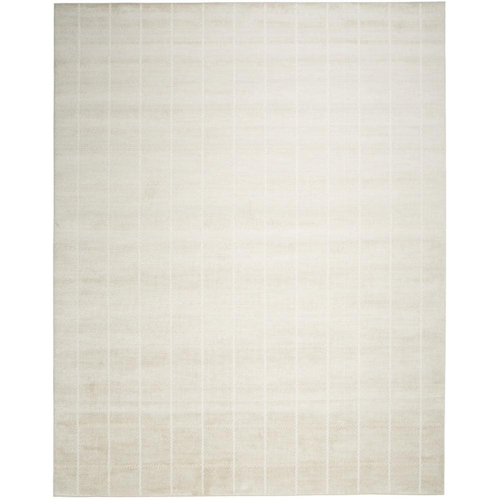 Ivory Geometric 5' x 7' Synthetic Easy Care Rug