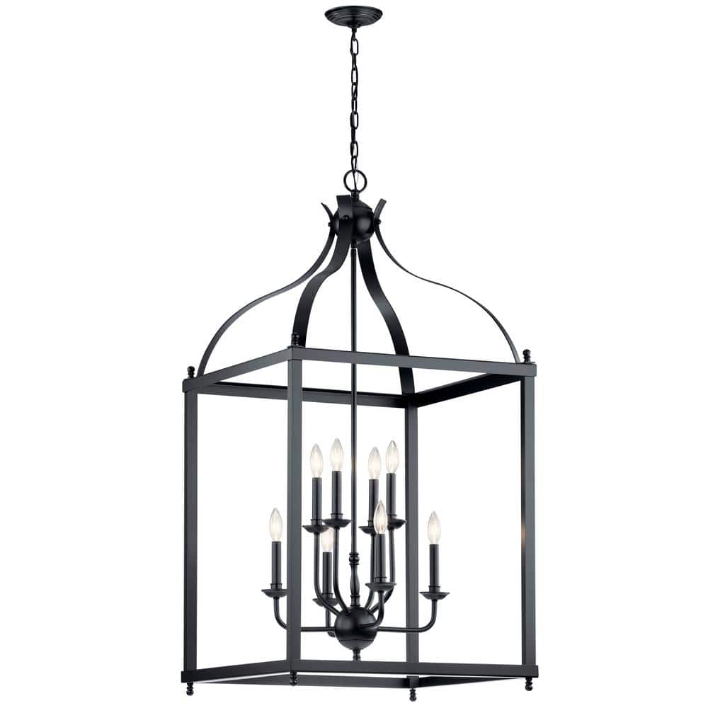 Black 48" Cage Outdoor Pendant Light with 8 Bulbs