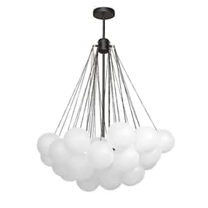Alma 32 in. W 3-Light Black Cluster Globe Bubble Chandelier with Frosted Glass for Kid's/Living/Dining Room (37-Shade)