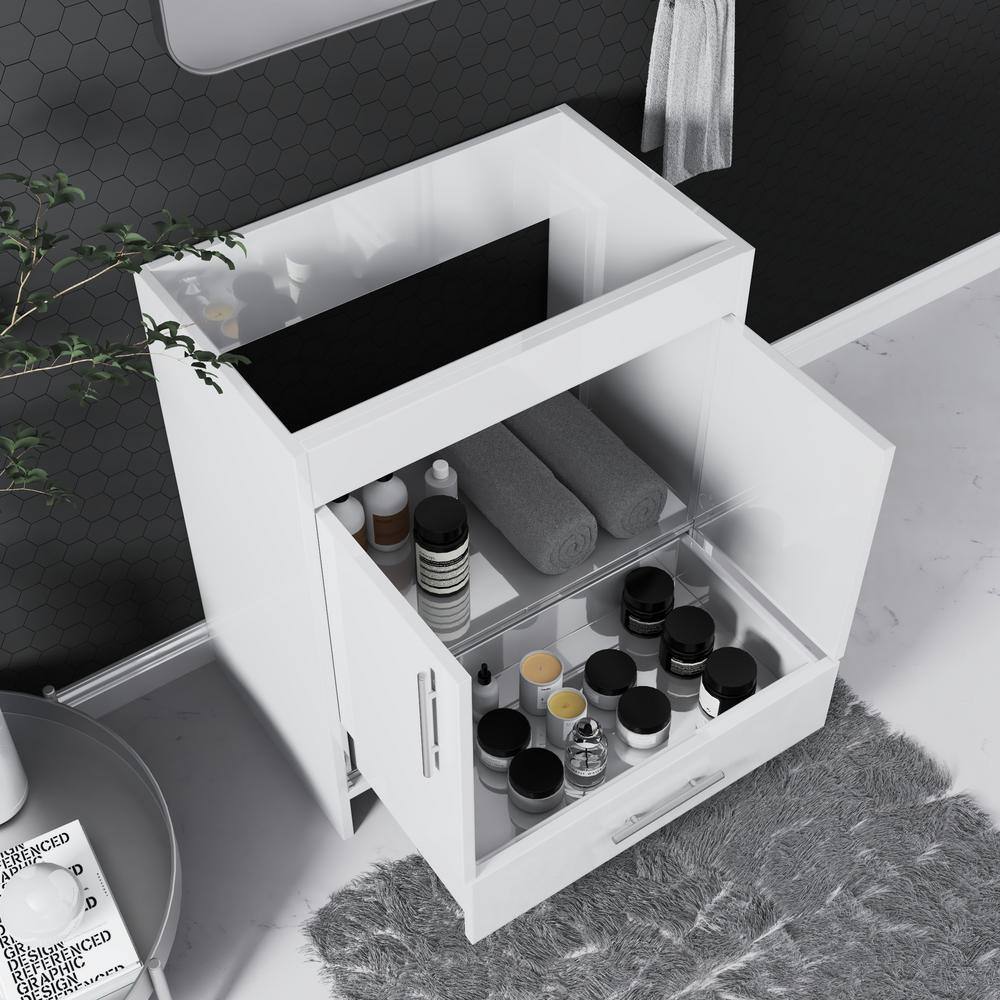 Soft White Modern Bathroom Vanity with Brushed Nickel Handles