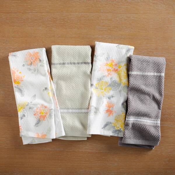Amber Floral Pink/Yellow Cotton Kitchen Towel Set (2-Pack)