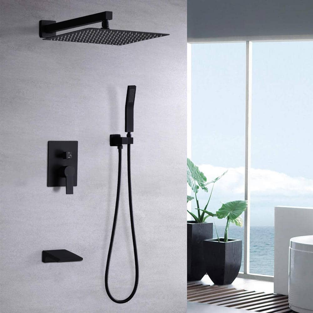 Large Matte Black Stainless Steel Square Wall Mounted Shower System