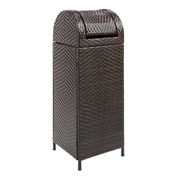 Ellison 31.39 Gal. All-Weather Wicker/Metal Swing Top Lid Hideaway Outdoor Trash Can, Brown