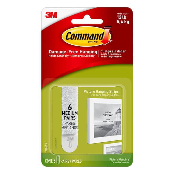 Command 12 lb. Medium White Picture Hanging Strips (6 Pairs of Strips)  17204ESAN - The Home Depot