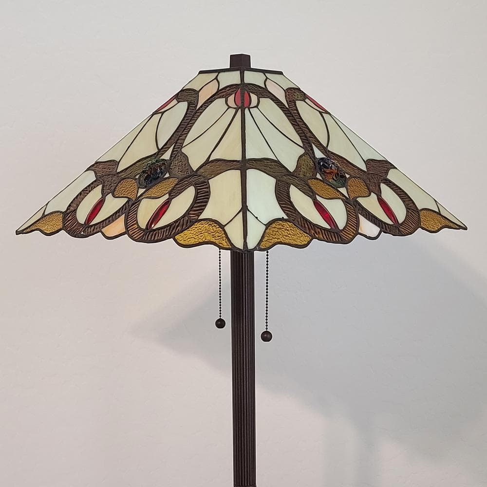 Antique Bronze Tiffany-Style Stained Glass Floor Lamp