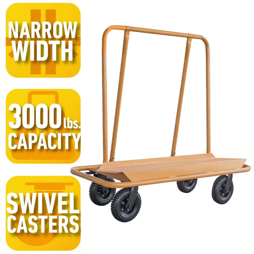 BestEquip Drywall Cart Capacity Drywall Cart Dolly Utility Handling Sheetrock Panel 45 x 14.5 Inch Deck Size 3000lbs 
