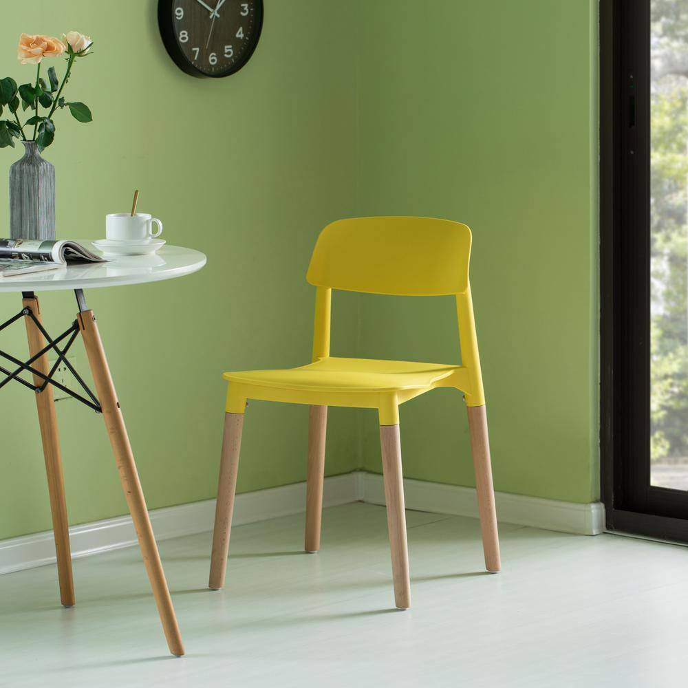 Red Plastic Dining Chair with Beech Wood Legs