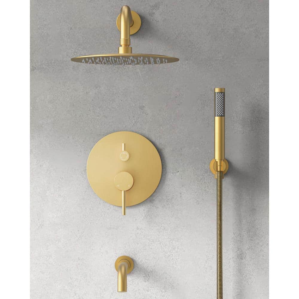 Grandjoy 10" Brushed Gold Rainfall Shower Head Set with Handheld Spray