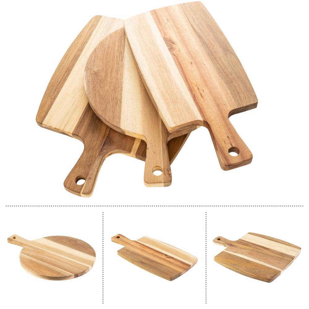 Classic Acacia Wood 3-Piece Cutting Board Set with Handles