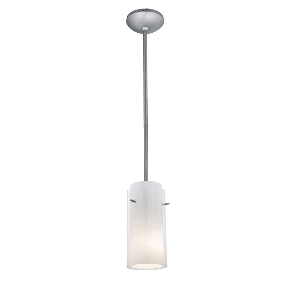 Glassn 1-Light Brushed Steel Metal Pendant with Clear-Opal Glass Shade